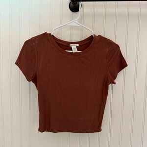 Bozzolo Tan Ribbed Fitted Short Sleeve T-Shirt